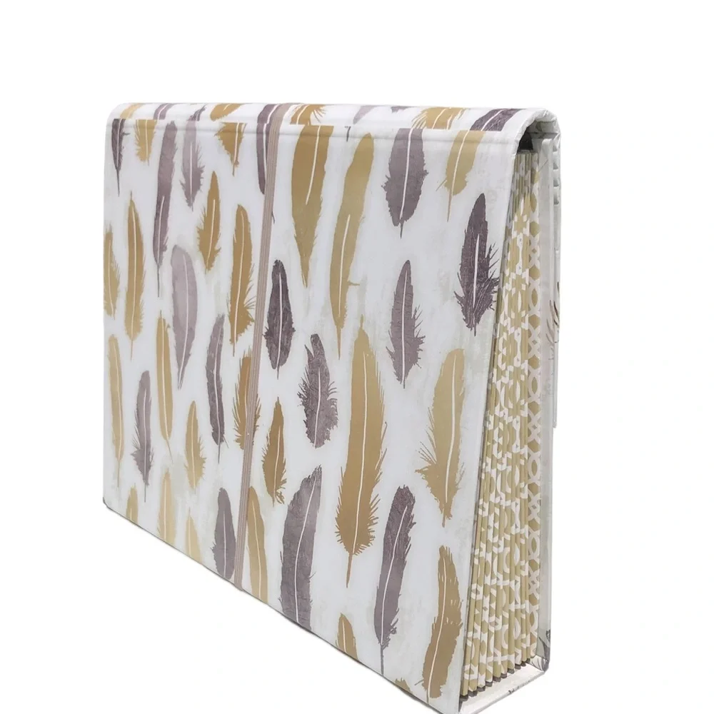 Molly & Rex Foil Feathers Accordion File Holder w/Bungee Closure (17814)